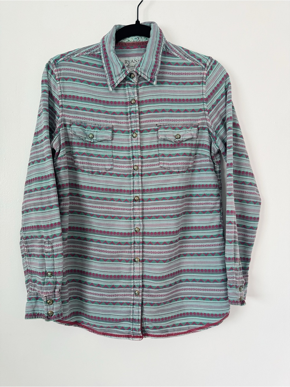 Ryan Michael Western Snap Shirt Aztec Southwestern Cotton Pearl Snap Size M